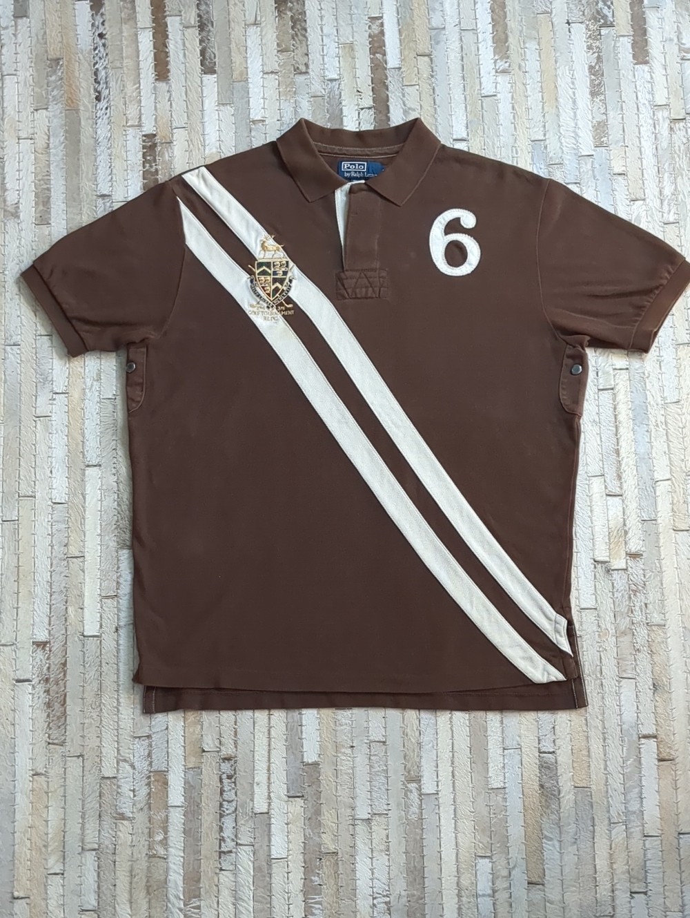 Polo Ralph Lauren Men's L Vintage Y2K "Golf Tournament RLPC #6" Crest Brown Polo